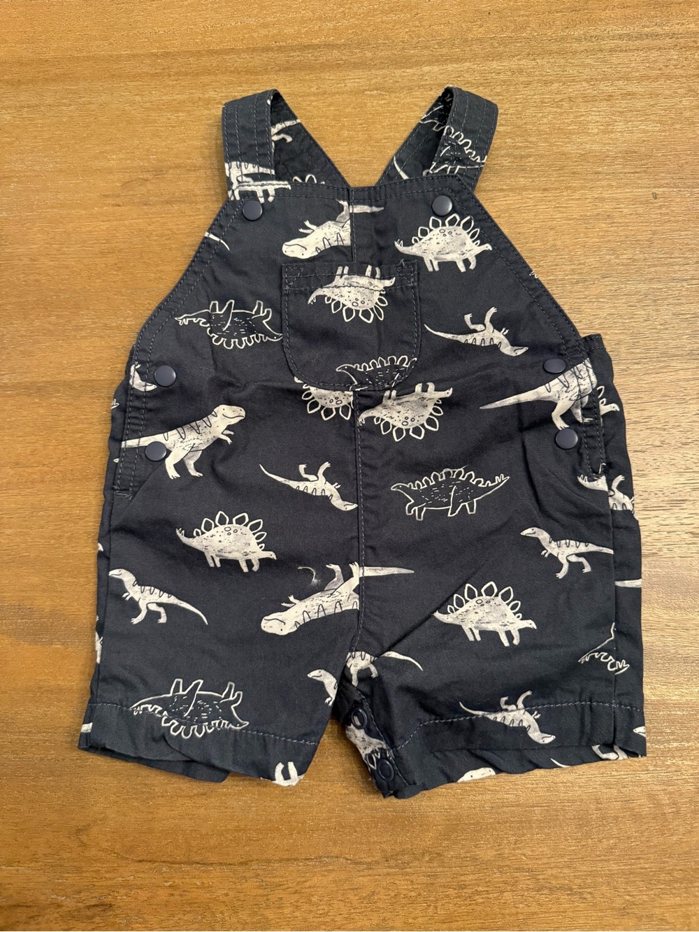 Carter's Black Short Overalls with Cream Dinosaur Print